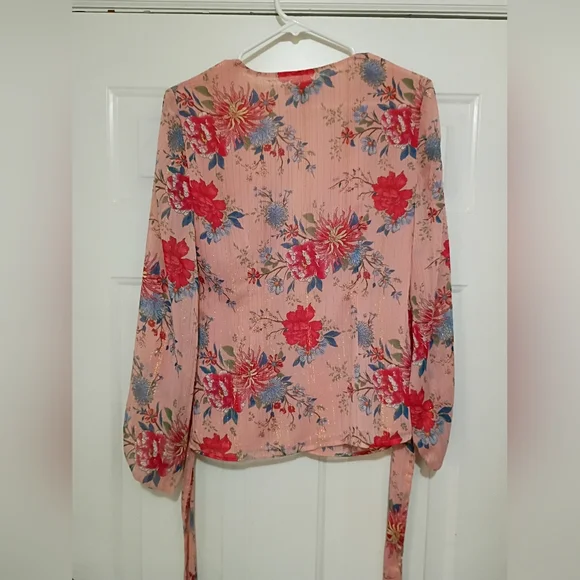 INC International Concepts Pink Wrap Blouse with 3/4 Sleeves Size Small - Picture 3 of 3